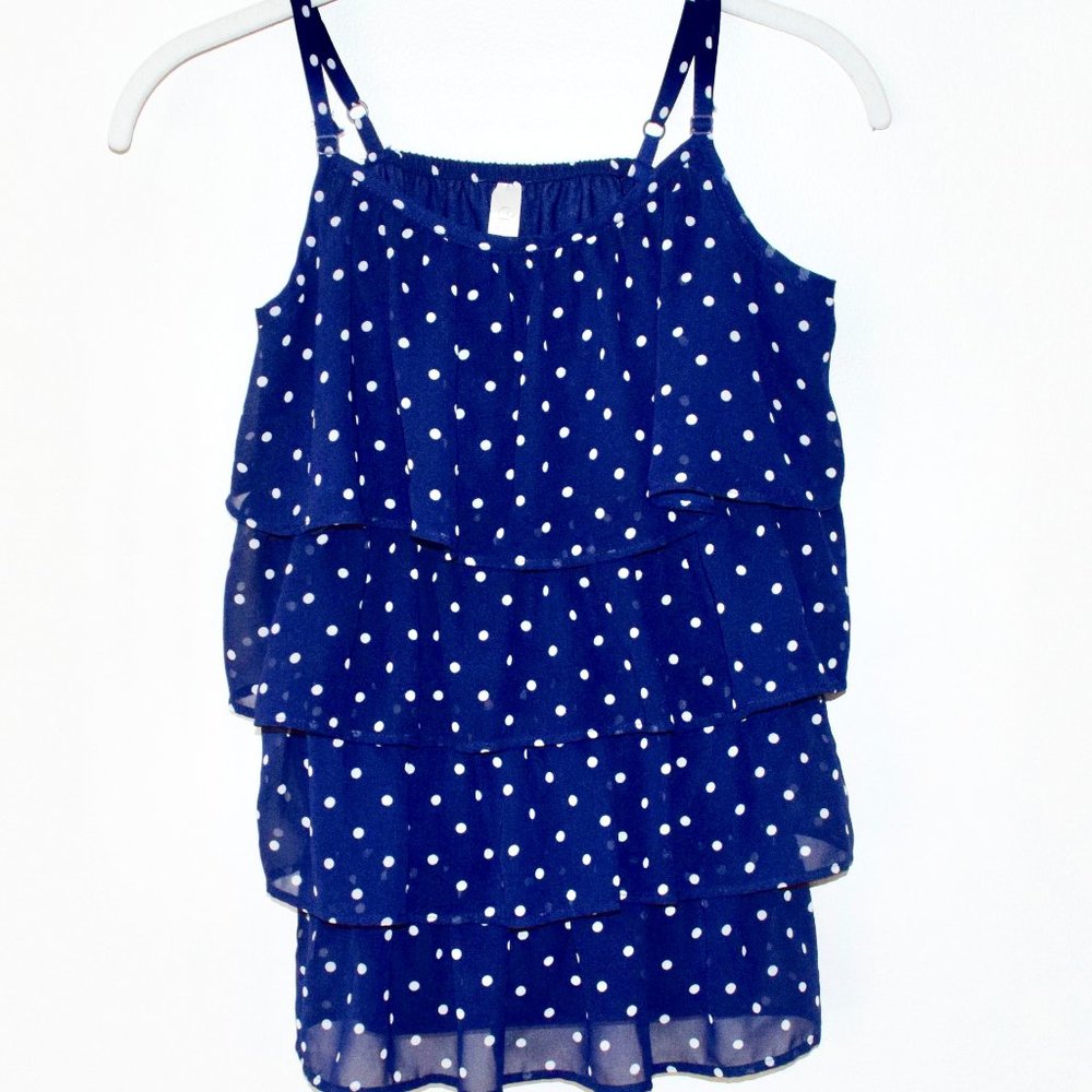 Cherokee Navy Blue Polka Dot Blouse with Adjustable Spaghetti Straps XL…